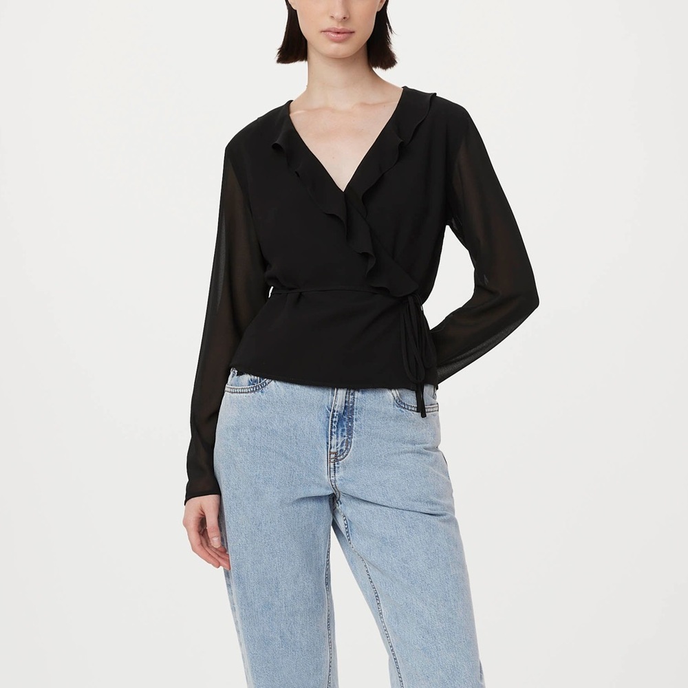 NWT Frank and Oak Black Ruffled Blouse